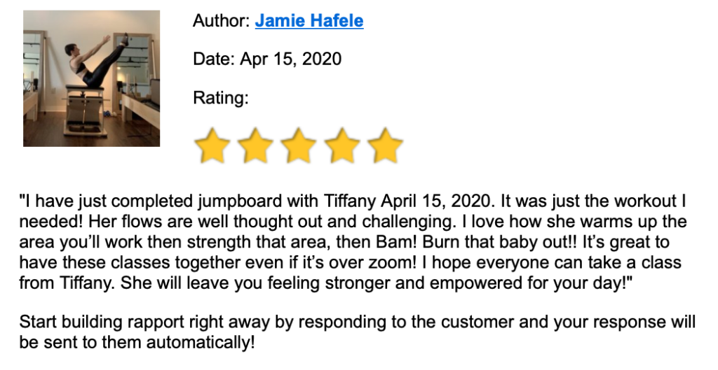 Tiffany Burke Pilates Customer Review 1